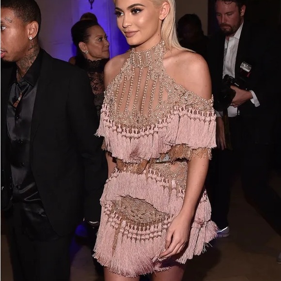 ✨NEW LUXURIOUS DESIGNER PINK PASTEL TASSEL FRINGE RHINESTONE MINI BIRTHDAY DRESS - Picture 8 of 10